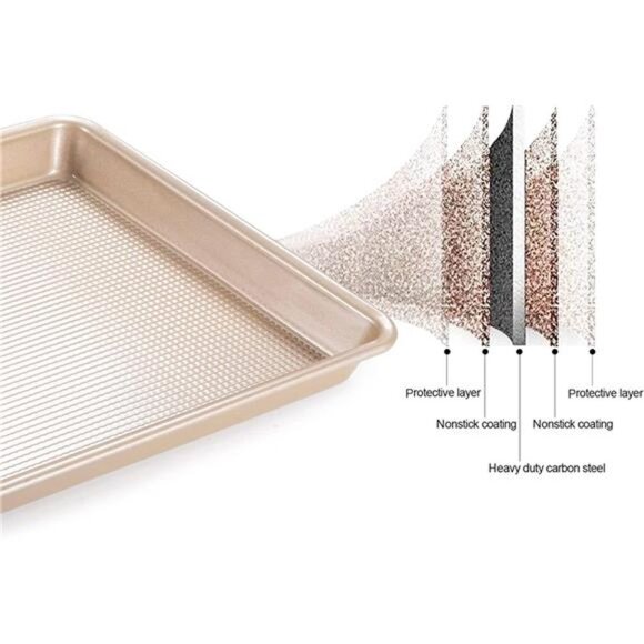 Nonstick Cookie Sheet Baking Pan 2 Piece, 17.7x12.8'',14.7x10'', Champagne Gold - Picture 4 of 6